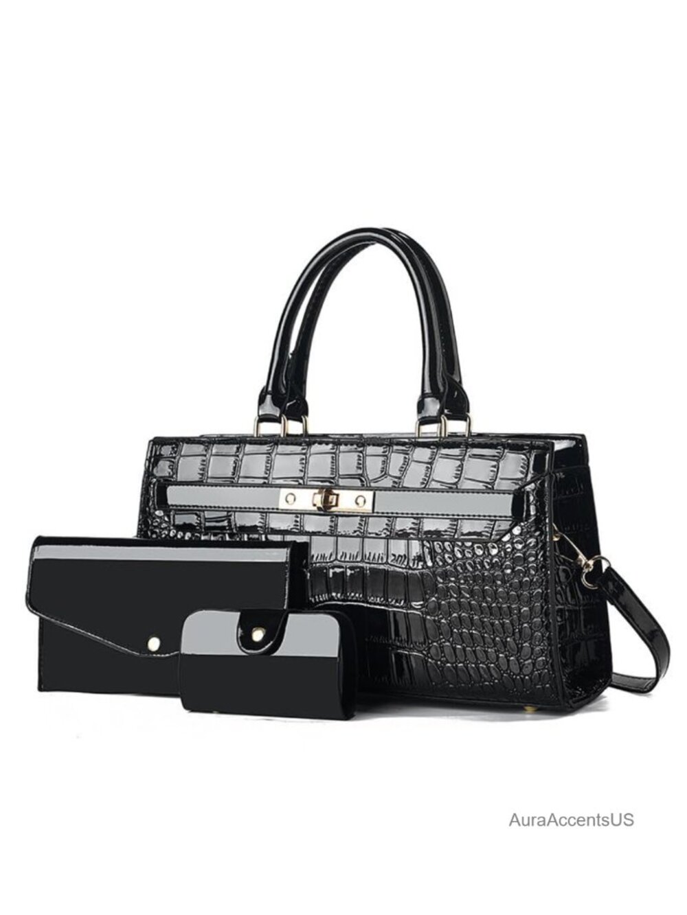 Crocodile Pattern 3-Piece Handbag Large Capacity Shoulder Bag Crossbody